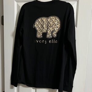 Ivory Ella Black and Gold Long Sleeve Metallic Graphic Elephant Shirt Medium
